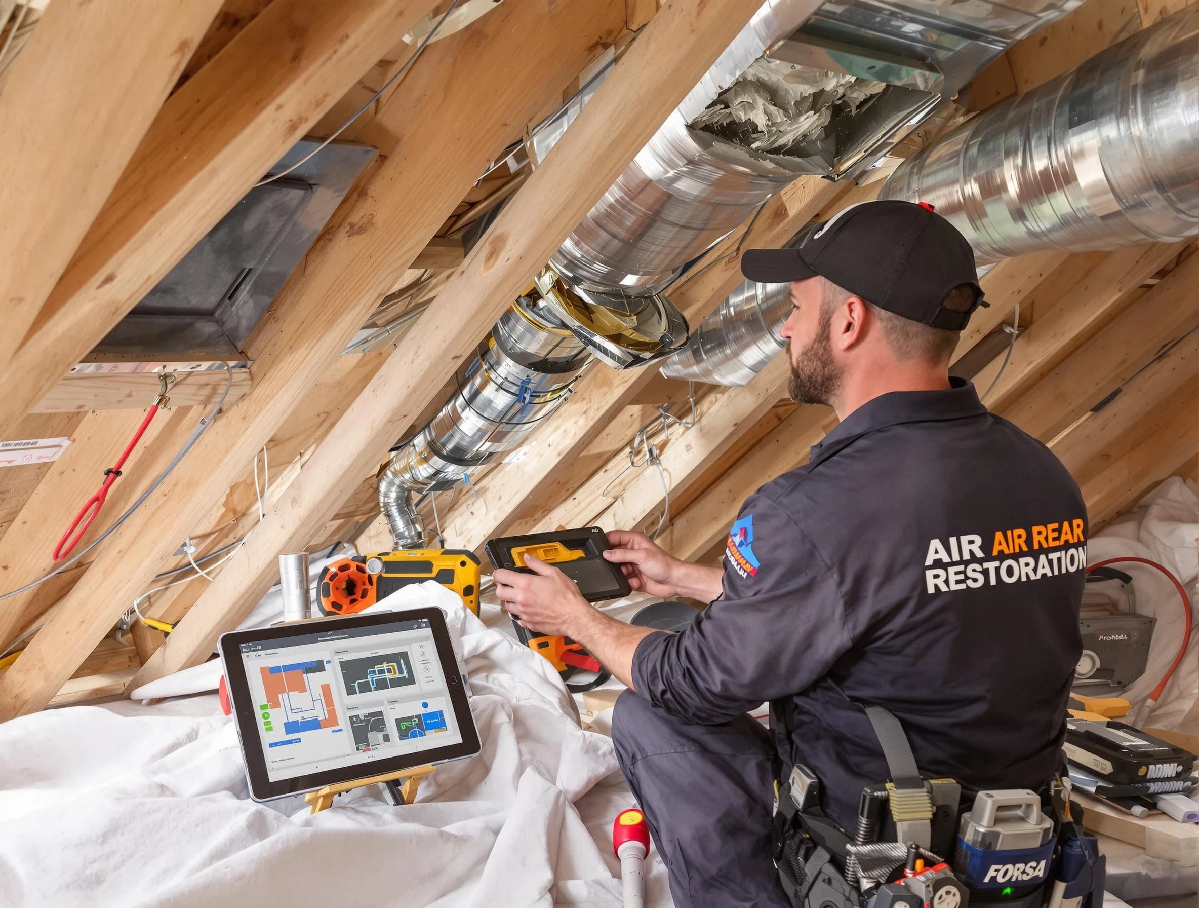 Tempe Air Duct Cleaning technician performing precise duct repair work in Tempe