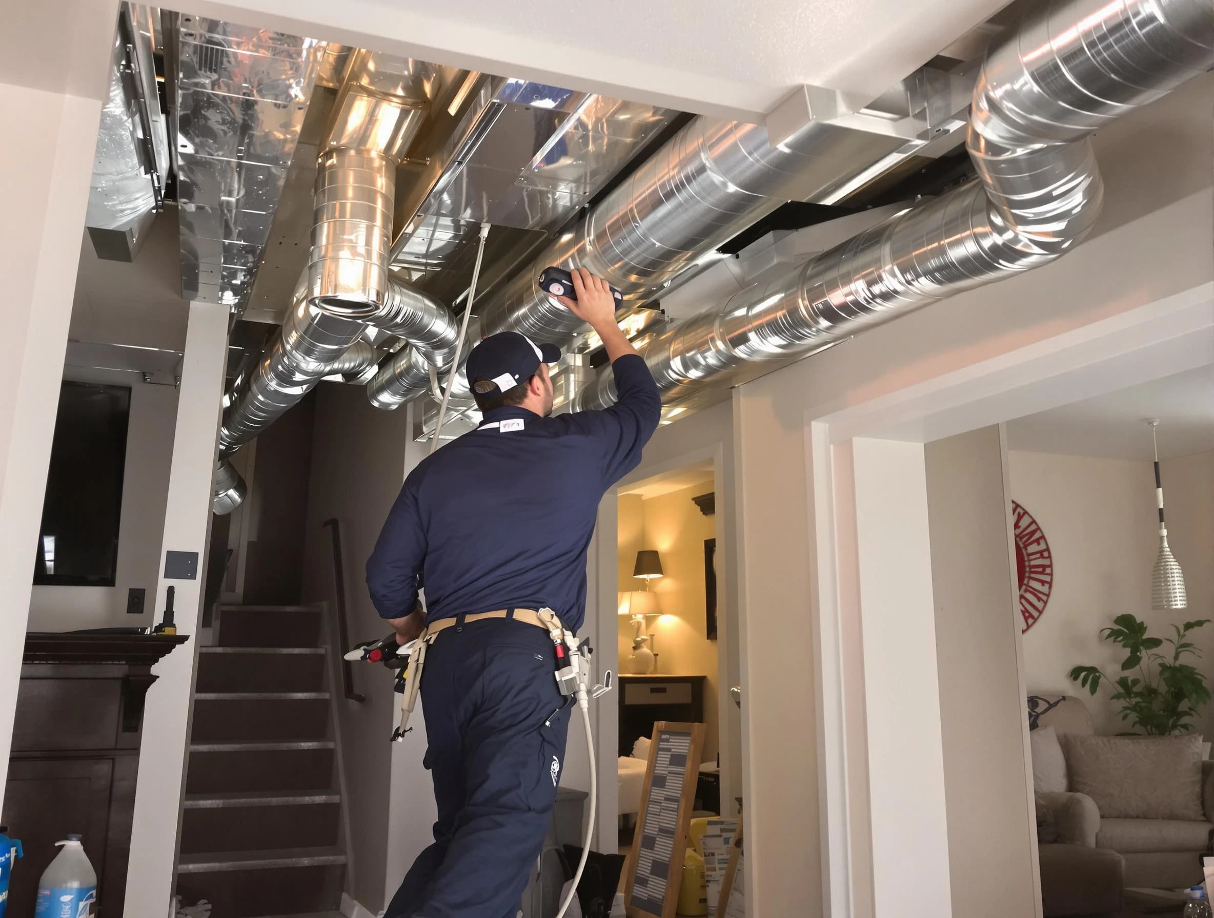 Tempe Air Duct Cleaning expert performing specialized duct cleaning in a mobile home in Tempe