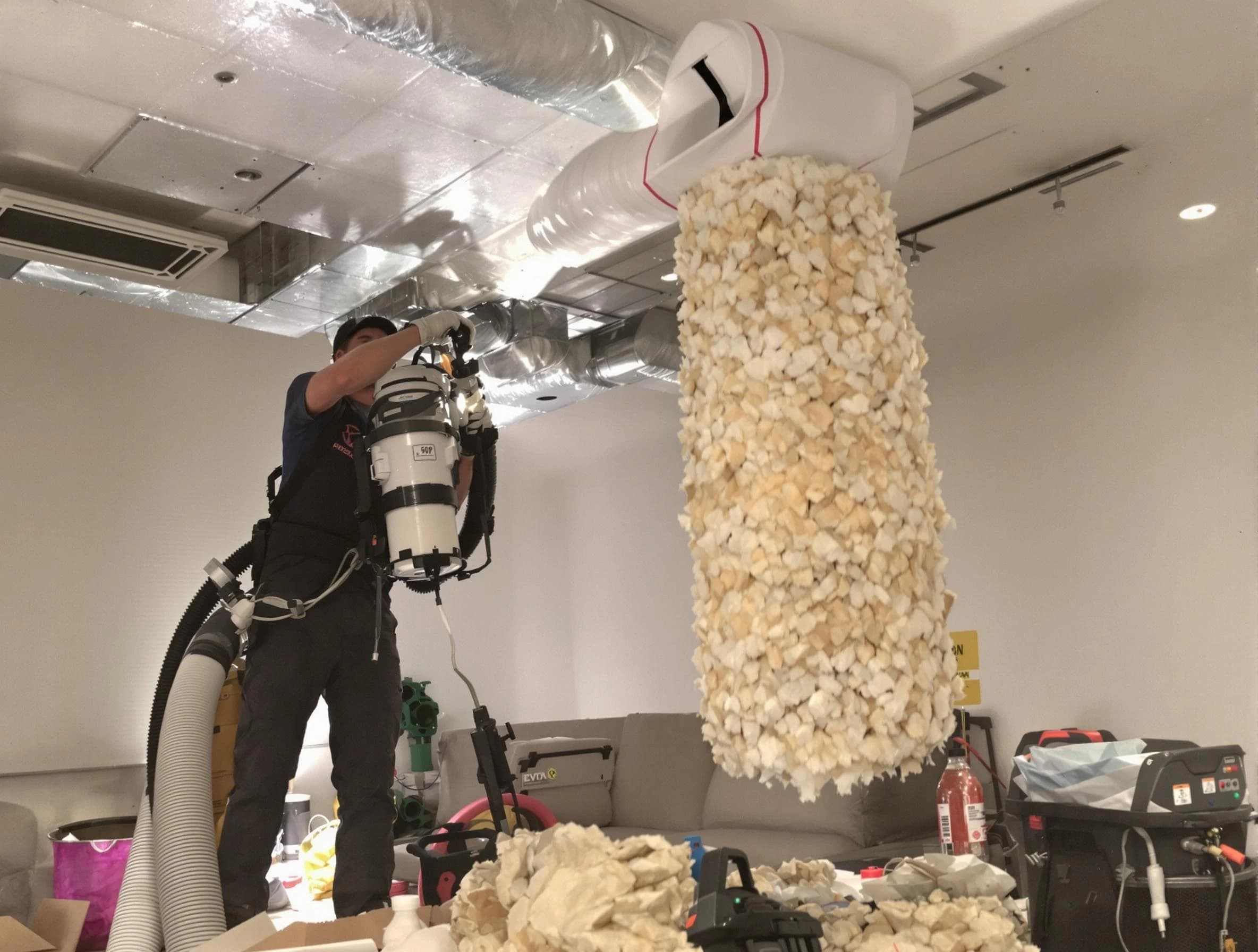 Tempe Air Duct Cleaning technician performing precision vacuum insulation removal in a residential property in Tempe