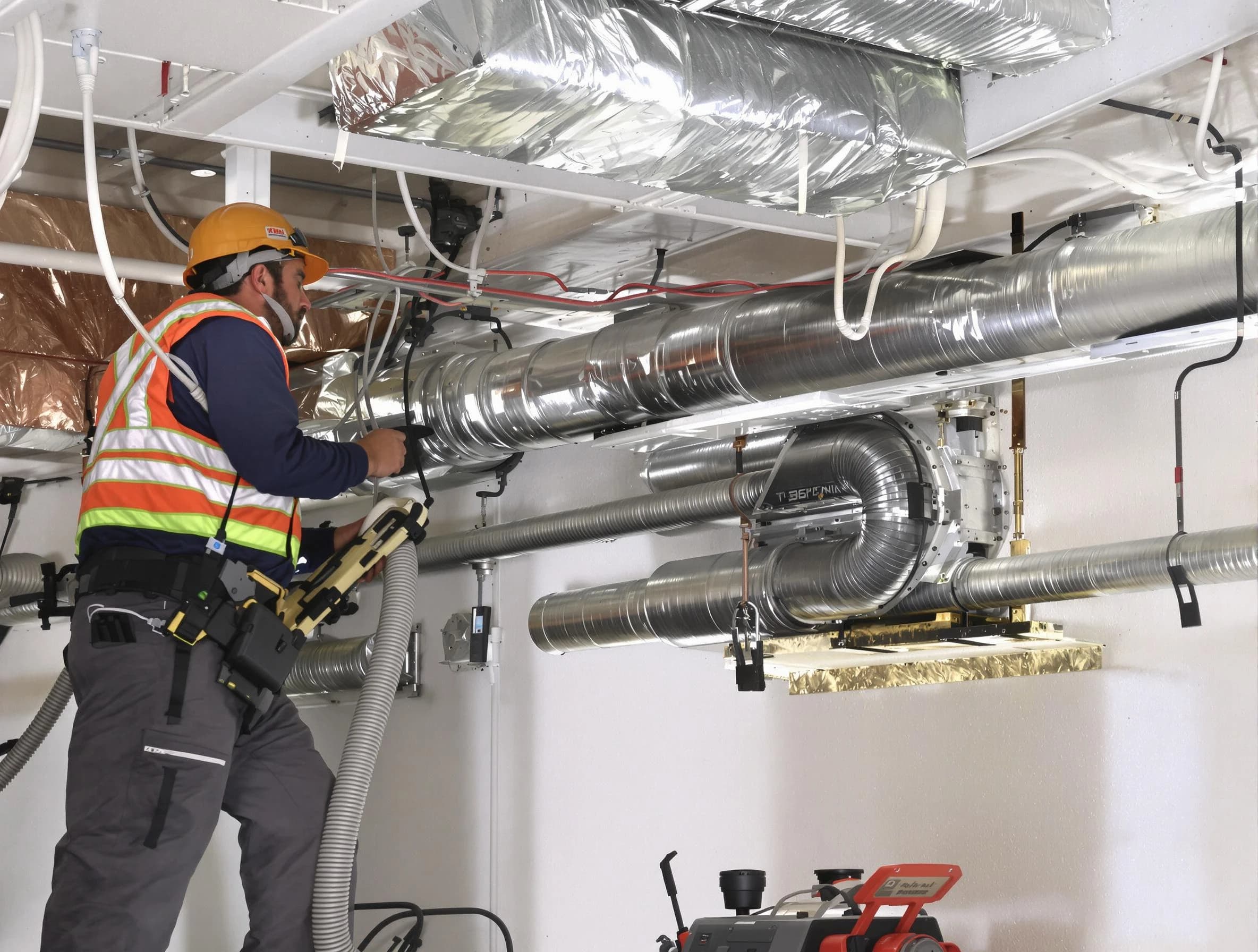Tempe Air Duct Cleaning technician performing precision vacuum insulation removal in a residential property in Tempe